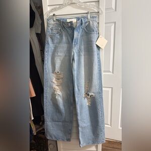 MOTHER Light Blue Distressed Flare Jeans
